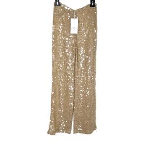 NWT Zara Shiny Disco Sequin Semi Sheer Wide Leg Flare Knitted Trouser Sz S